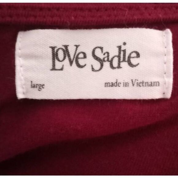 LOVE SADIE BURGUNDY V-NECK LONG SLEEVE DRESS SZ.L EUC. - Picture 8 of 13